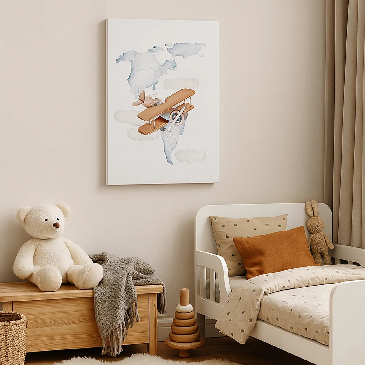Bild auf Leinwand - Leinwandbild - Illustration einer Weltkarte mit Flugzeugen - 50x70cm - Im Pioniergeist - Moderne Wanddekoration für Wohnzimmer und Schlafzimmer ARTTOR