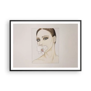 Poster in einem schwarzem Rahmen - Porträt einer Frau mit einer Orchidee in zarten Farben - 100x70cm - Ein Symbol für Eleganz und Schönheit - Moderne Wanddekoration für Wohnzimmer und Schlafzimmer ARTTOR