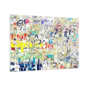 Glasbild - Bild auf glas - Eine abstrakte Komposition mit einer Mischung aus Farben und Inschriften. - 100x70cm - Es freut einfach die Augen - Moderne Wanddekoration für Wohnzimmer und Schlafzimmer ARTTOR