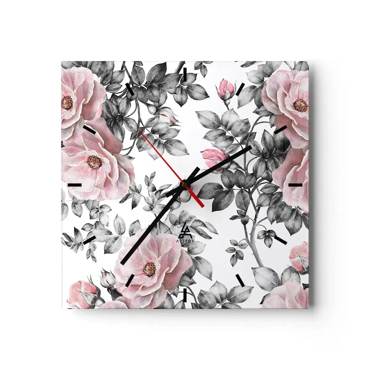 Wanduhr - Glasuhr - Verliere dich in den Blüten der Rosen - 40x40 cm