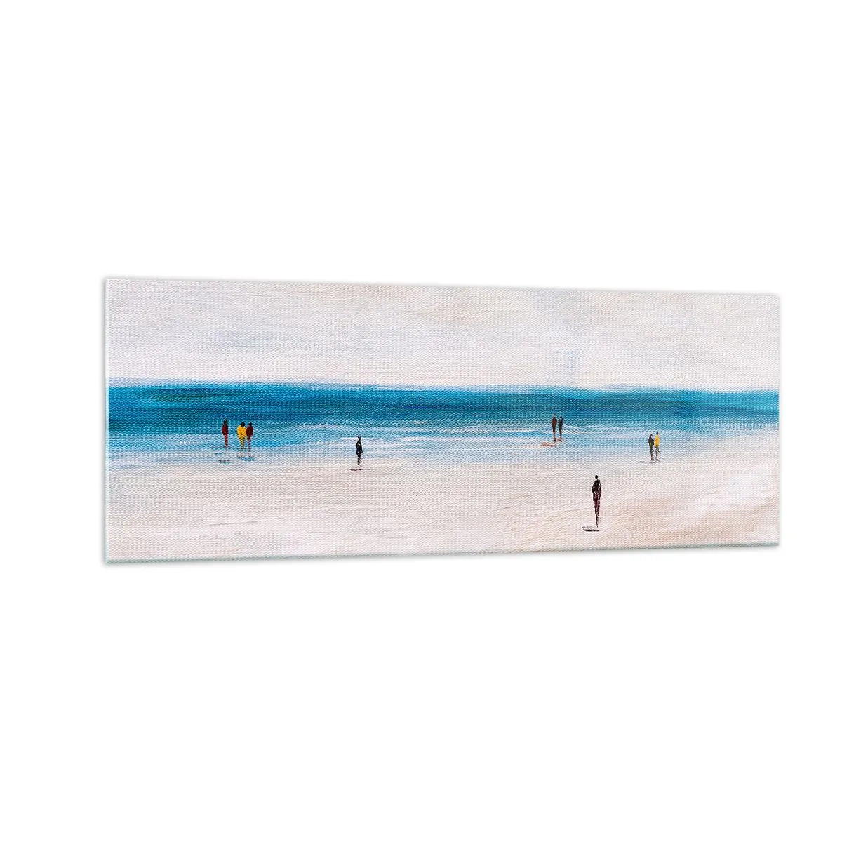 Glasbild - Bild auf glas - Ein Strand mit Menschen vor der Kulisse eines ruhigen Meeres - 140x50cm - Natürliches Bedürfnis - Moderne Wanddekoration für Wohnzimmer und Schlafzimmer ARTTOR