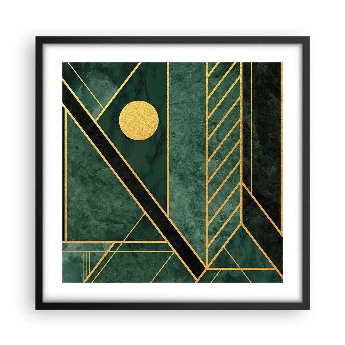 Poster in einem schwarzem Rahmen - Dynamik von Gold und Azurblau - 50x50 cm