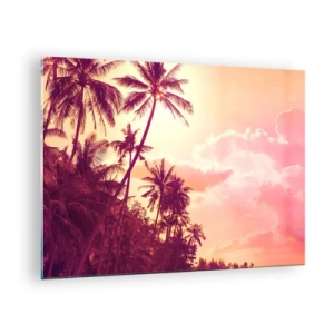 Glasbild - Bild auf glas - Tropische Palmen im Licht der untergehenden Sonne vor einem rosa Himmel - 70x50cm - Du musst auswählen - Moderne Wanddekoration für Wohnzimmer und Schlafzimmer ARTTOR