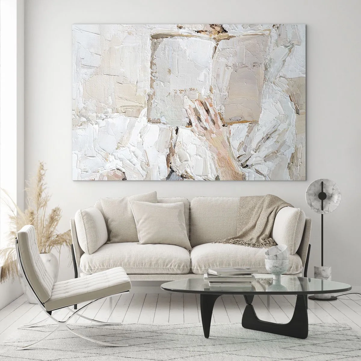 Glasbild - Bild auf glas - Eine Person, die in die Lektüre eines Buches vertieft ist, vor einem hellen, impressionistischen Hintergrund - 70x50cm - In einer anderen Welt - Moderne Wanddekoration für Wohnzimmer und Schlafzimmer ARTTOR