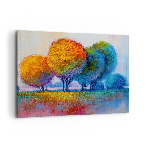 Bild auf Leinwand - Leinwandbild - Bunte Bäume in einer impressionistischen Landschaft - 100x70cm - Ein Haufen leuchtender Farben - Moderne Wanddekoration für Wohnzimmer und Schlafzimmer ARTTOR