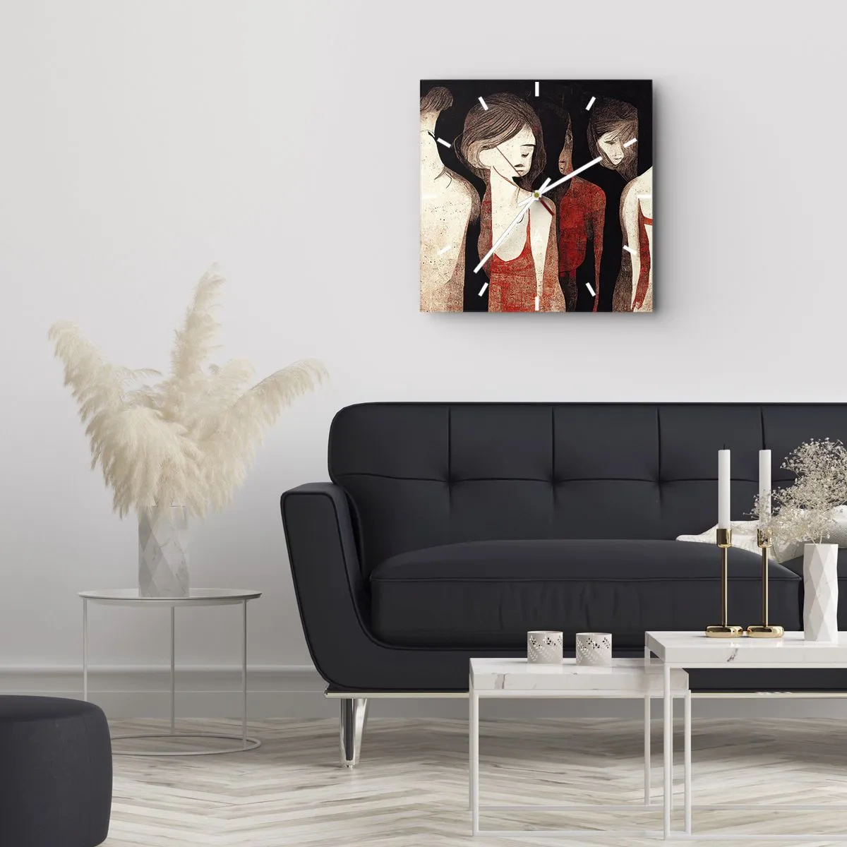 Wanduhr - Glasuhr - Künstlerische Figuren in einer abstrakten Komposition - 30x30cm - Madonnen der Dunkelheit - Moderne Wanddekoration für Wohnzimmer und Schlafzimmer ARTTOR