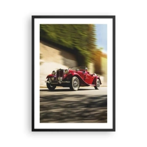 Poster in einem schwarzem Rahmen - Roter Oldtimer vor einer verschwommenen Landschaft - 50x70cm - Schöner als Nike von Samothrake - Moderne Wanddekoration für Wohnzimmer und Schlafzimmer ARTTOR