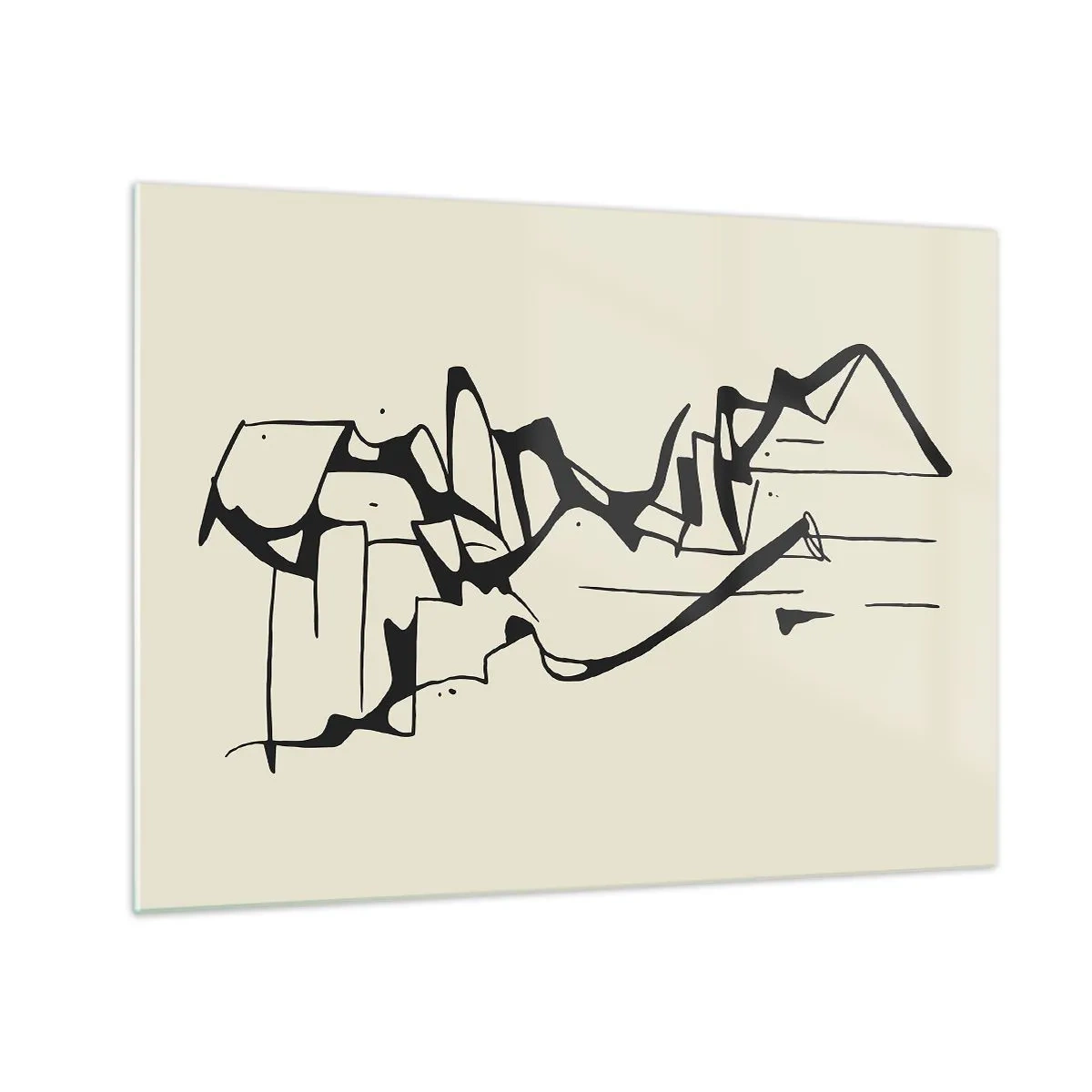 Glasbild - Bild auf glas - Abstrakte schwarz-weiße Linie, die den Umriss einer Landschaft bildet - 70x50cm - Vielleicht eine Landschaft - Moderne Wanddekoration für Wohnzimmer und Schlafzimmer ARTTOR