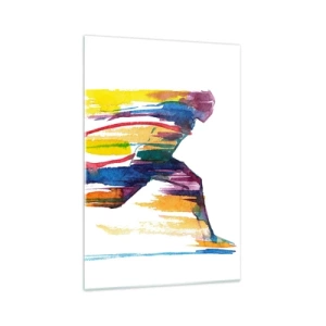 Glasbild - Bild auf glas - Ein Läufer in abstrakten Farben symbolisiert Dynamik und Energie - 70x100cm - Über den Regenbogen laufen - Moderne Wanddekoration für Wohnzimmer und Schlafzimmer ARTTOR