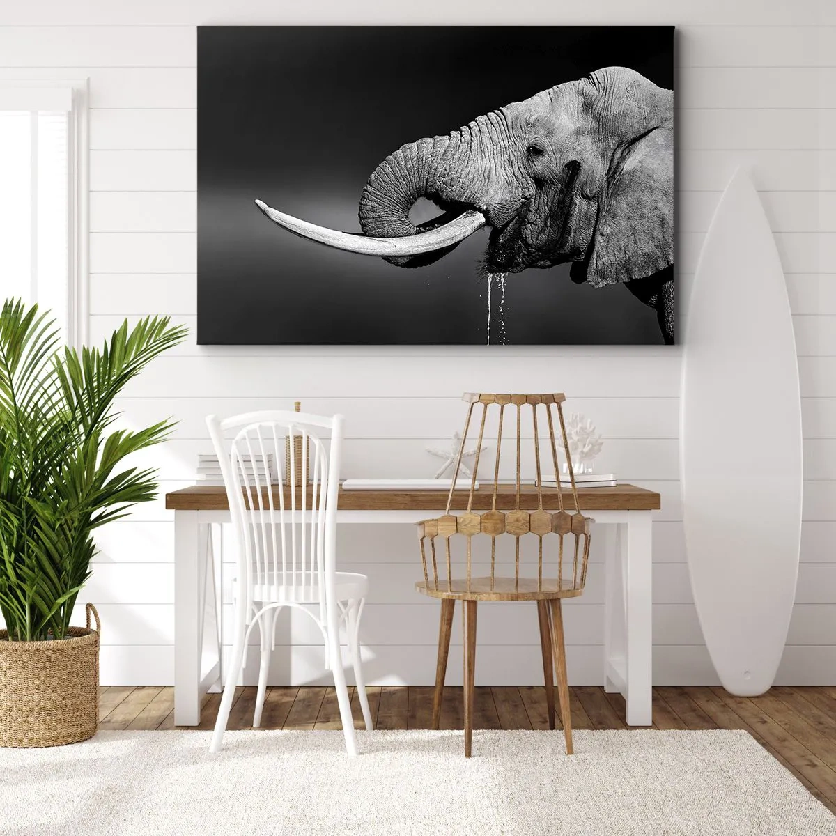 Bild auf Leinwand - Leinwandbild - Schwarz-Weiß-Porträt eines Elefanten im Profil - 70x50cm - Ja, gut jetzt - Moderne Wanddekoration für Wohnzimmer und Schlafzimmer ARTTOR