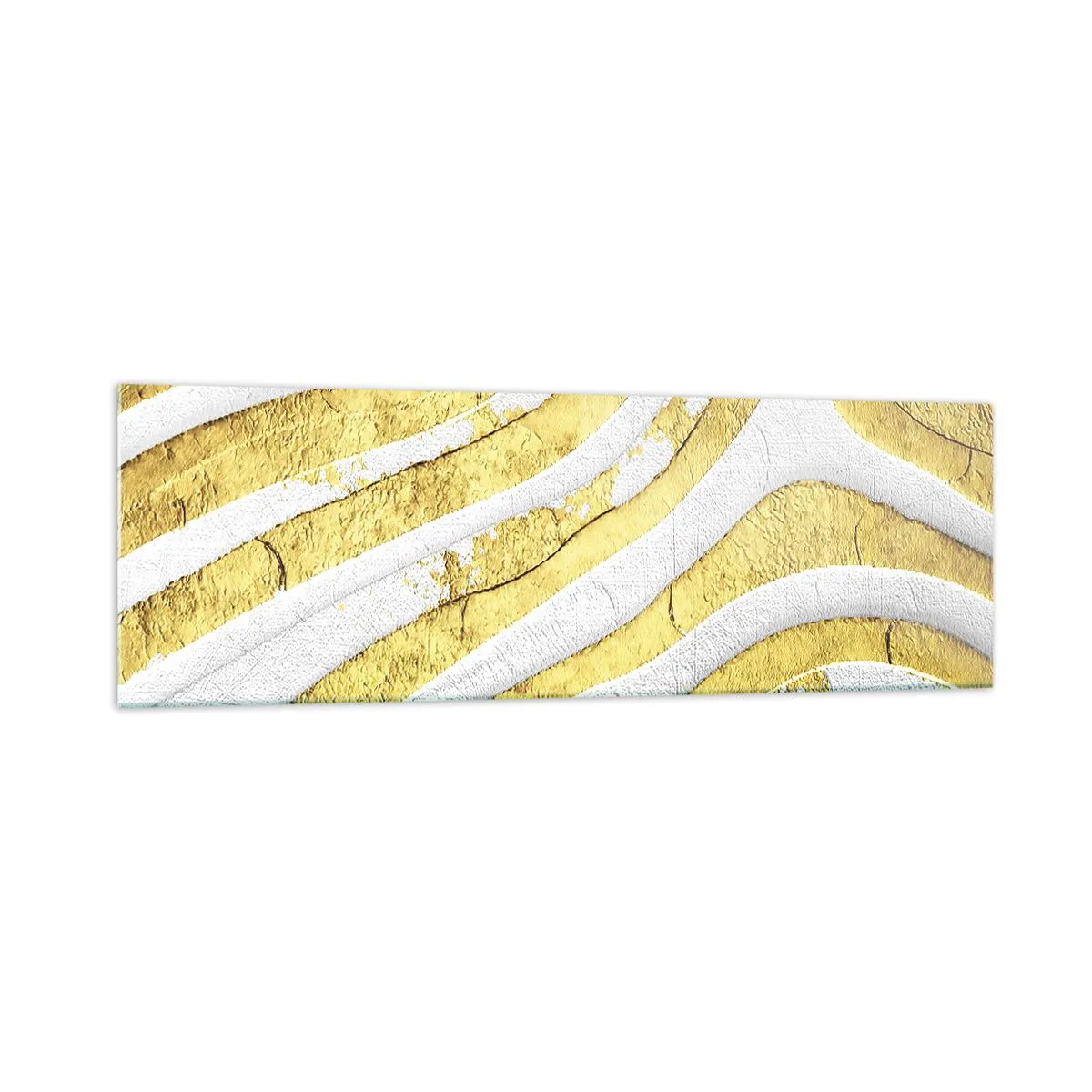 Glasbild - Bild auf glas - Gold- und Weiß-abstrakte Linien in einer 3D-Textur - 160x50cm - Komposition in Weiß und Gold - Moderne Wanddekoration für Wohnzimmer und Schlafzimmer ARTTOR