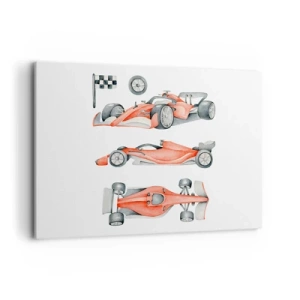 Bild auf Leinwand - Leinwandbild - Ein roter Rennwagen mit einer Zielflagge - 100x70cm - Dem Traum folgen - Moderne Wanddekoration für Wohnzimmer und Schlafzimmer ARTTOR