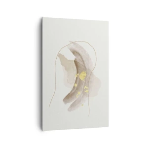 Bild auf Leinwand - Leinwandbild - Eine abstrakte Komposition in Beige- und Goldtönen. - 80x120cm - Im Weltraum begegnet - Moderne Wanddekoration für Wohnzimmer und Schlafzimmer ARTTOR