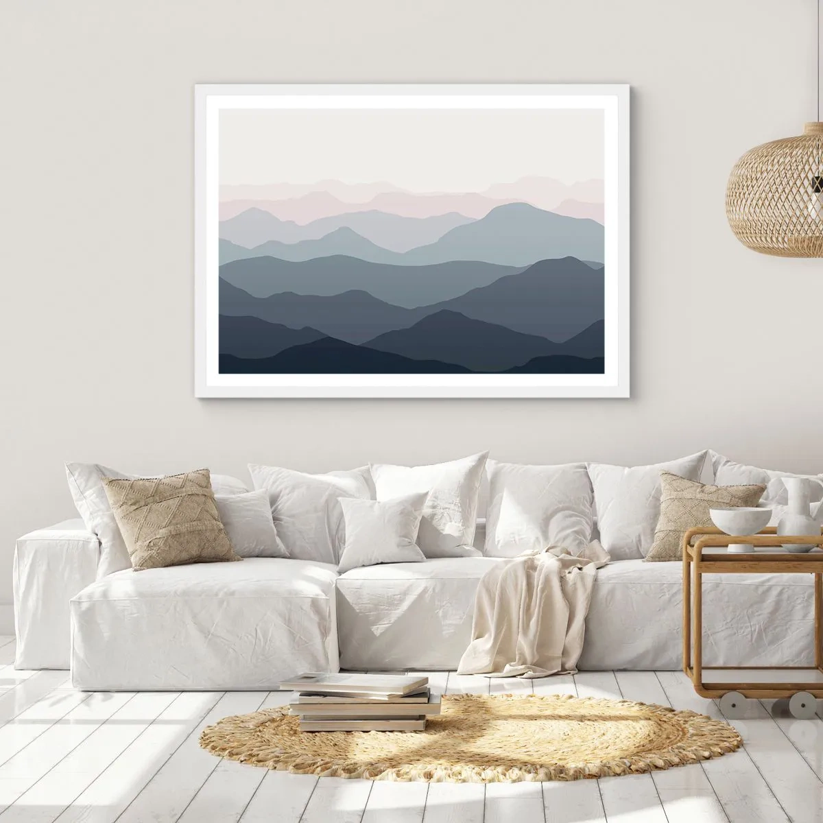 Poster in einem weißen Rahmen - Wellen der Berge - 100x70 cm