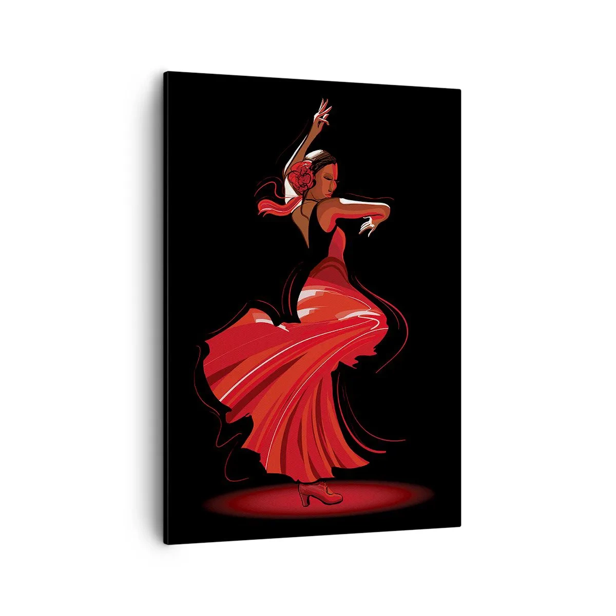 Bild auf Leinwand - Leinwandbild - Flamenco-Tänzerin in einem roten Kleid vor schwarzem Hintergrund - 50x70cm - Der feurige Geist des Flamenco - Moderne Wanddekoration für Wohnzimmer und Schlafzimmer ARTTOR