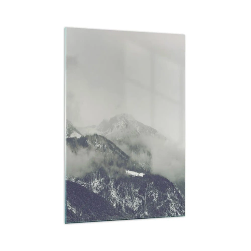 Glasbild - Bild auf glas - Ein in Nebel gehülltes Bergtal in Grautönen - 70x100cm - Nebliges Tal - Moderne Wanddekoration für Wohnzimmer und Schlafzimmer ARTTOR