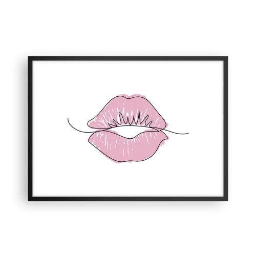 Poster in einem schwarzem Rahmen - Minimalistische Lippenzeichnung in einem Rosaton - 70x50cm - Bereit zum Küssen? - Moderne Wanddekoration für Wohnzimmer und Schlafzimmer ARTTOR