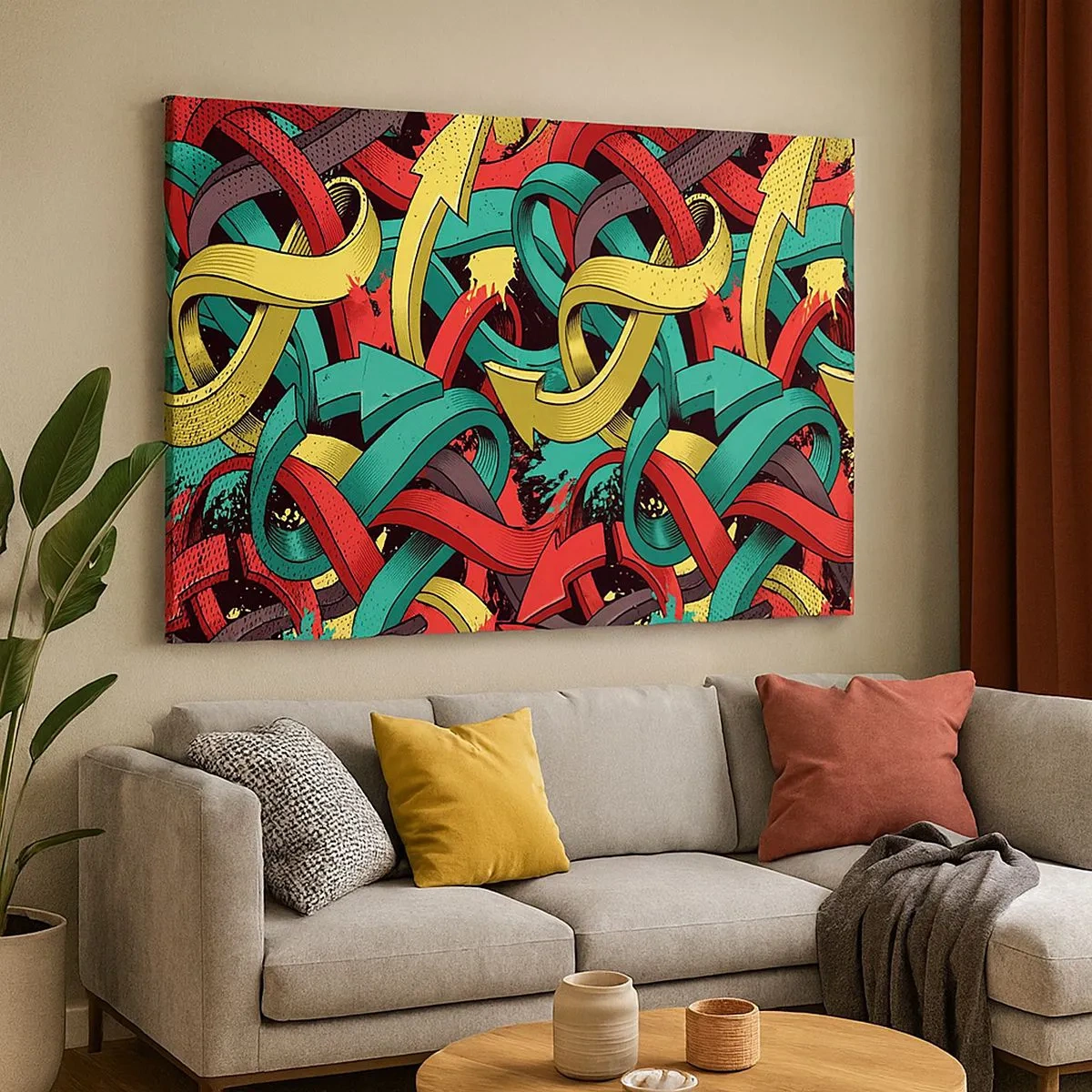 Bild auf Leinwand - Leinwandbild - Abstrakte Pfeile in leuchtenden Farben schaffen Chaos - 70x50cm - Welcher Weg zum Ziel? - Moderne Wanddekoration für Wohnzimmer und Schlafzimmer ARTTOR