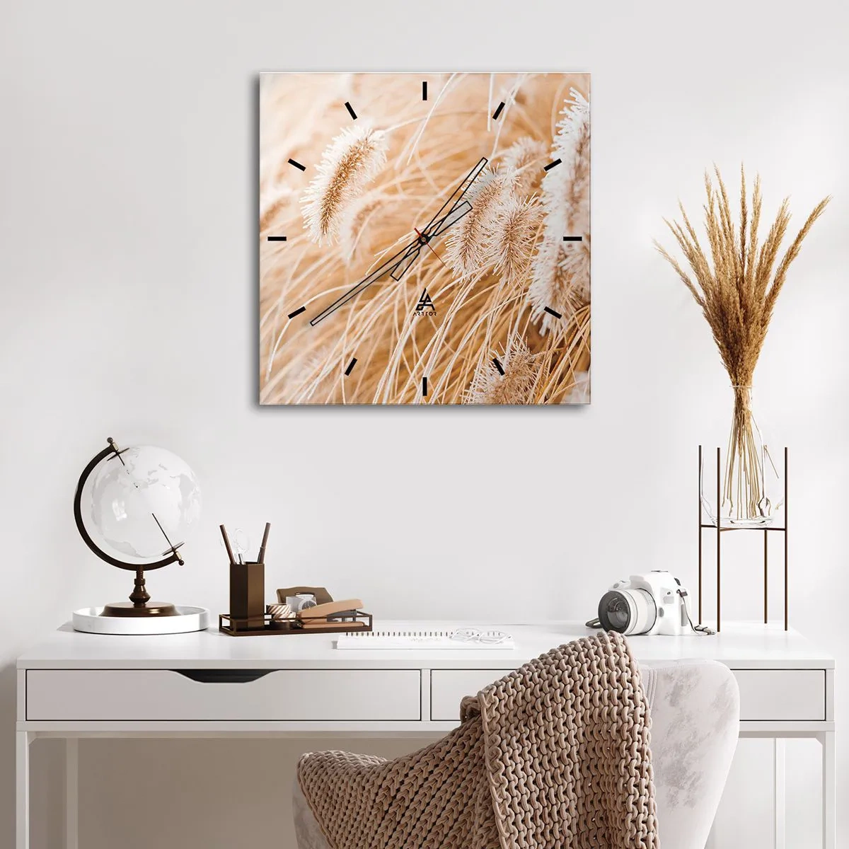 Wanduhr - Glasuhr - Das goldene Rauschen des Grases - 40x40 cm