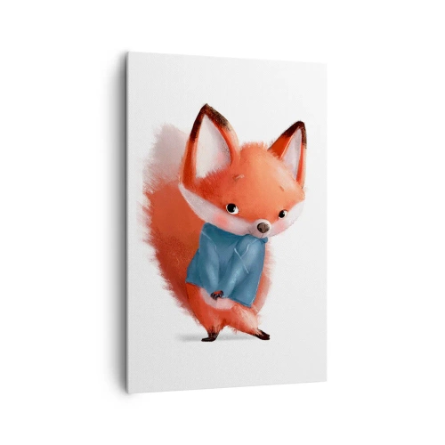 Bild auf Leinwand - Leinwandbild - Ein süßer Fuchs im blauen Anzug - 80x120cm - Steht mir das gut? - Moderne Wanddekoration für Wohnzimmer und Schlafzimmer ARTTOR