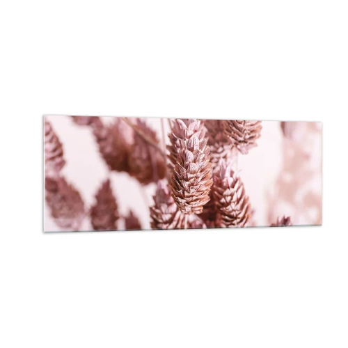 Glasbild - Bild auf glas - Eine Nahaufnahme der zarten rosa Ähren von Ziergräsern - 140x50cm - Scheinbar unauffällig - Moderne Wanddekoration für Wohnzimmer und Schlafzimmer ARTTOR