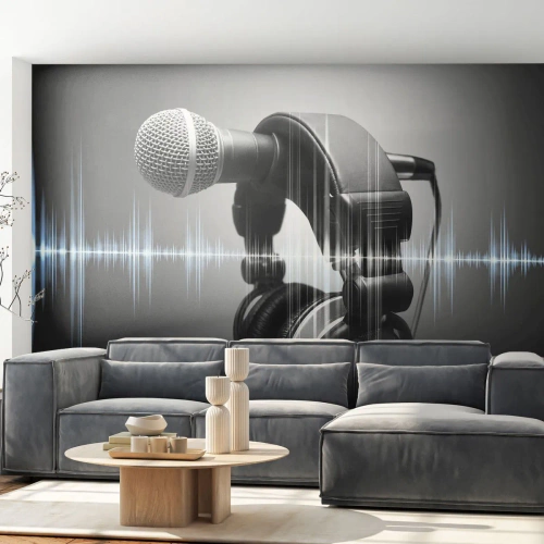 Fototapete Premium Sand - Du kannst immer noch den Gesang hören - Mikrofon, Musikalische Kopfhörer, Musik - 400x280 cm