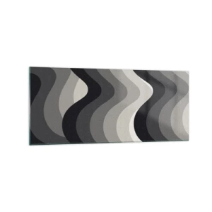Glasbild - Bild auf glas - Schwarz-weiße Wellenmuster in Grautönen - 120x50cm - Eine Welle nach der anderen - Moderne Wanddekoration für Wohnzimmer und Schlafzimmer ARTTOR
