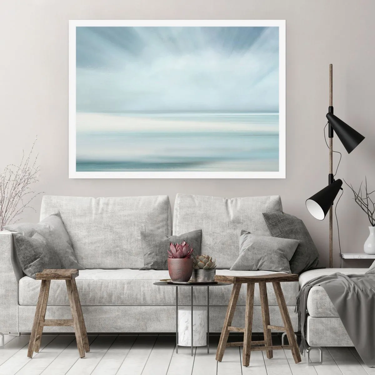 Poster - Eine minimalistische Landschaft in zarten Blautönen - 100x70cm - Frieden bis zum Horizont - Moderne Wanddekoration für Wohnzimmer und Schlafzimmer ARTTOR