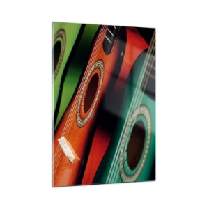 Glasbild - Bild auf glas - Bunte Gitarren in einer Reihe - 50x70cm - Die Gitarre hat viele Farben - Moderne Wanddekoration für Wohnzimmer und Schlafzimmer ARTTOR