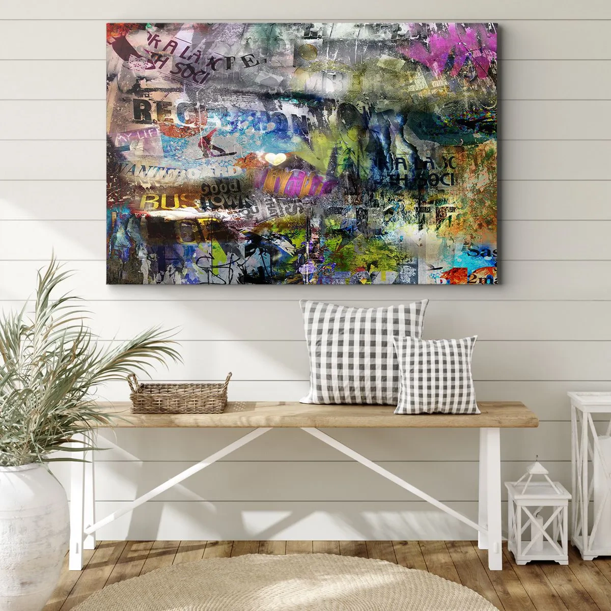 Bild auf Leinwand - Leinwandbild - Abstrakte Collage mit Text und verschiedenen Farben - 100x70cm - Collage aus Erinnerungen - Moderne Wanddekoration für Wohnzimmer und Schlafzimmer ARTTOR