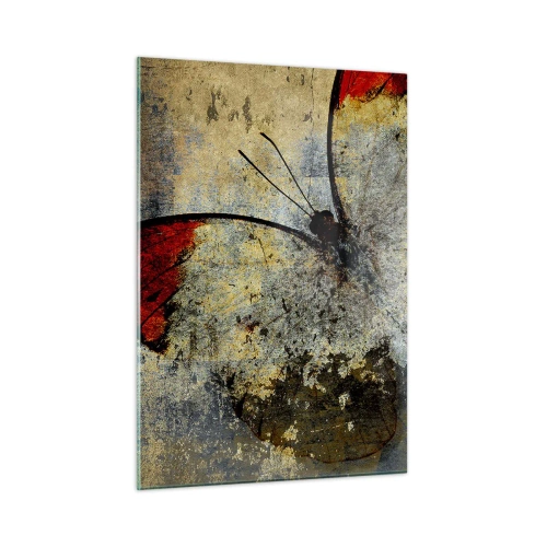 Glasbild - Bild auf glas - Abstrakter Schmetterling auf gealtertem Hintergrund - 50x70cm - Pass auf, bevor ich verschwinde - Moderne Wanddekoration für Wohnzimmer und Schlafzimmer ARTTOR