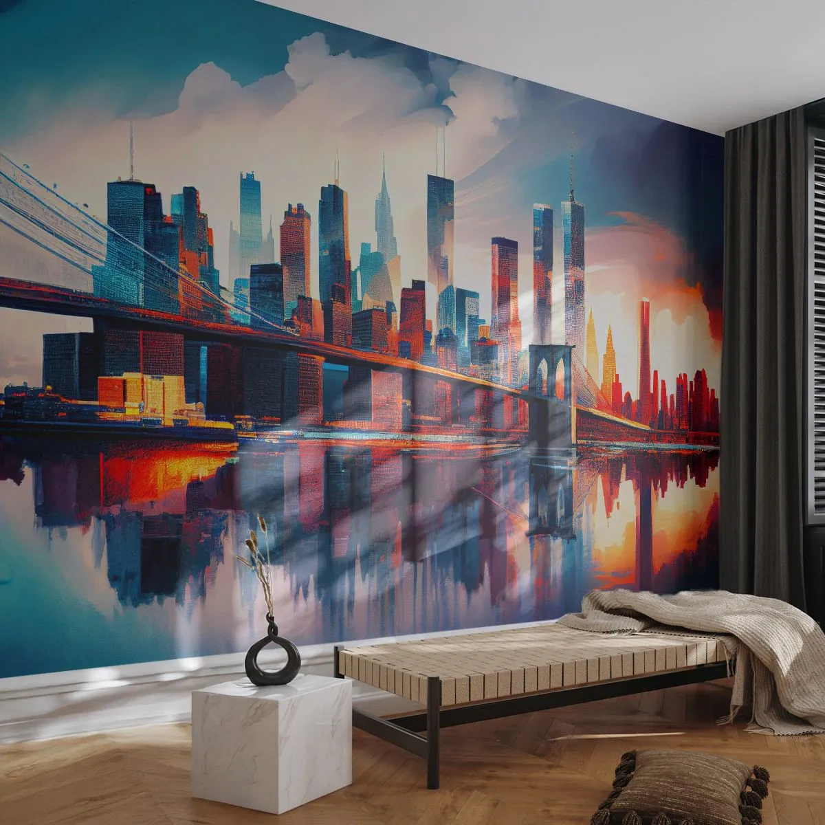 Fototapete Premium Canvas - Traumhaftes New York - Stadt, Brücke, Die Architektur - 250x175 cm