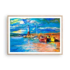 Poster in einem Rahmen aus heller Eiche - Ein Nachmittag in der Regenbogenbucht - 100x70 cm