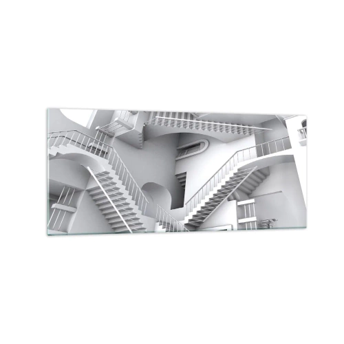 Glasbild - Bild auf glas - Eine abstrakte Komposition aus Treppen in einer surrealistischen Raumanordnung - 120x50cm - Die Paradoxien des Weltraums - Moderne Wanddekoration für Wohnzimmer und Schlafzimmer ARTTOR
