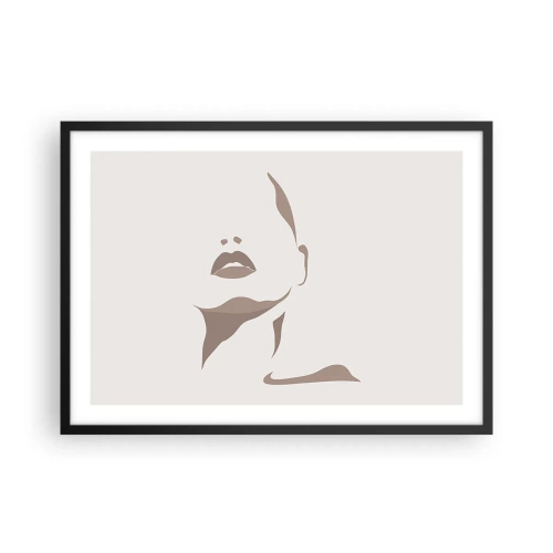 Poster in einem schwarzem Rahmen - Minimalistische Kontur eines Frauengesichts in zarten Beigetönen - 70x50cm - Aus Licht und Schatten - Moderne Wanddekoration für Wohnzimmer und Schlafzimmer ARTTOR