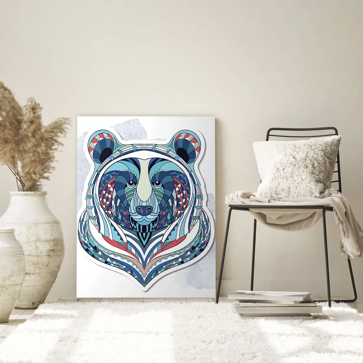 Glasbild - Bild auf glas - Geometrischer Bär in Blau- und Rottönen - 70x100cm - Eviva Grönland! - Moderne Wanddekoration für Wohnzimmer und Schlafzimmer ARTTOR