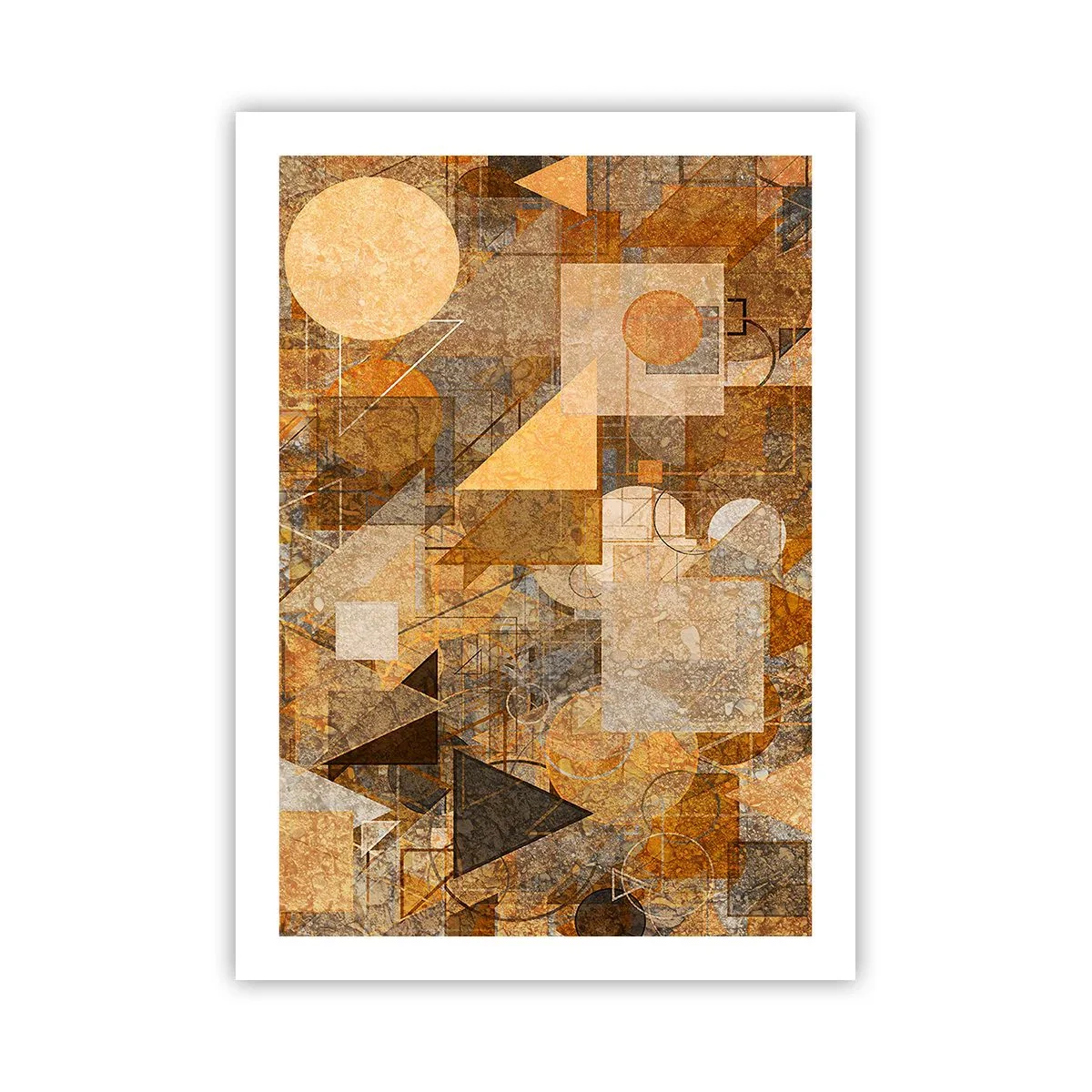 Poster - Abstrakte geometrische Komposition in Braun- und Orangetönen - 50x70cm - Eine kubistische Studie aus Bronze - Moderne Wanddekoration für Wohnzimmer und Schlafzimmer ARTTOR