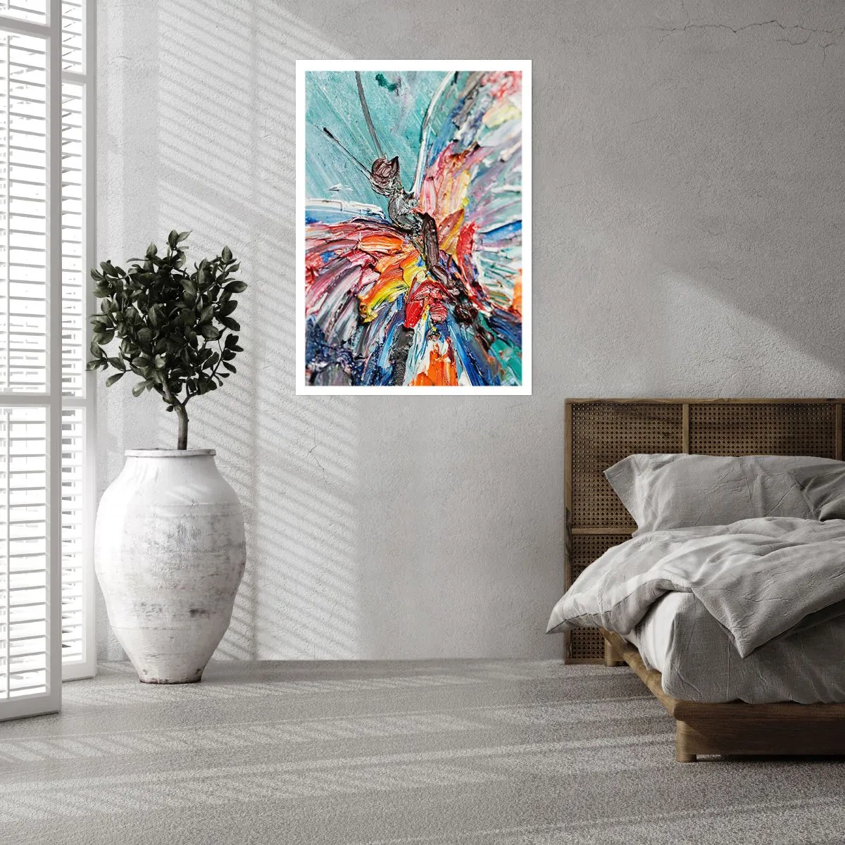 Poster - Ein abstrakter Schmetterling in intensiven Farben und Texturen. - 50x70cm - Von der Natur gemalt - Moderne Wanddekoration für Wohnzimmer und Schlafzimmer ARTTOR