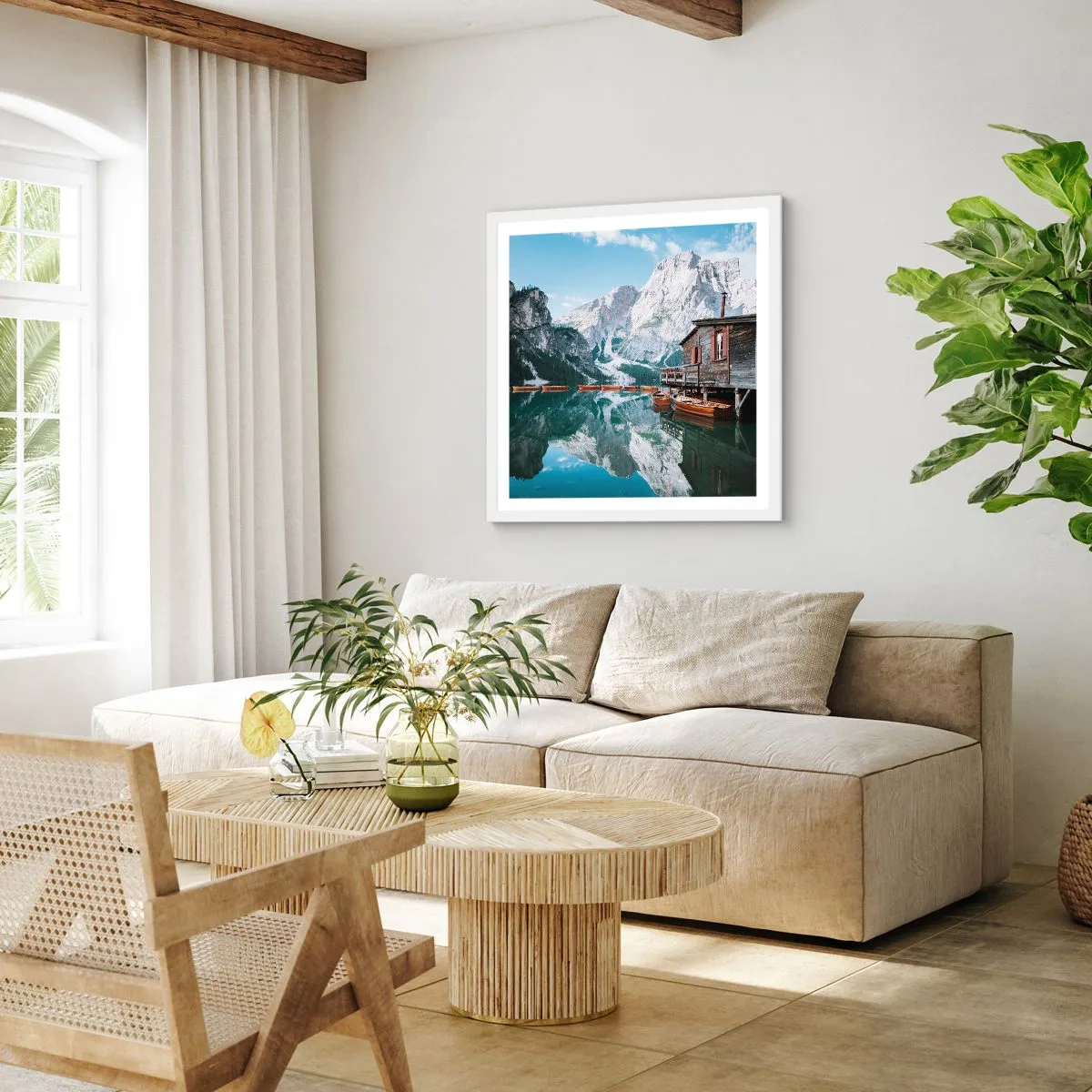 Poster in einem weißen Rahmen - Kristallklarer Bergmorgen - 40x40 cm