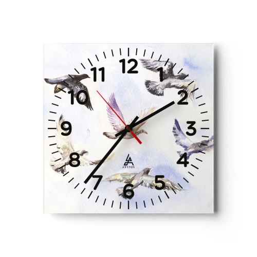 Wanduhr - Glasuhr - Freiheit in Grau und Blau - 30x30 cm