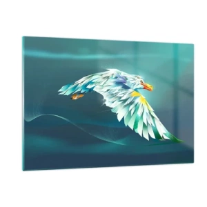 Glasbild - Bild auf glas - Ein abstraktes Bild eines Adlers in Blau- und Weißtönen vor einem Wellenhintergrund. - 120x80cm - Der Adler deiner Flüge ist die Kraft - Moderne Wanddekoration für Wohnzimmer und Schlafzimmer ARTTOR