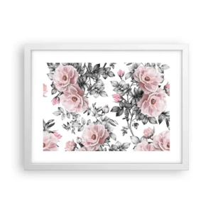 Poster in einem weißen Rahmen - Verliere dich in den Blüten der Rosen - 40x30 cm
