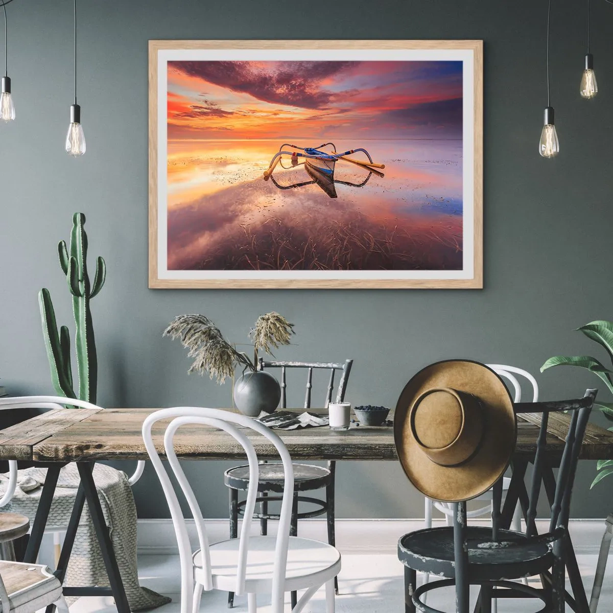Poster in einem Rahmen aus heller Eiche - Die Ruhe eines tropischen Abends - 50x40 cm