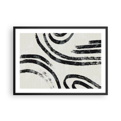 Poster in einem schwarzem Rahmen - Schwarz-weiße abstrakte Linien auf hellem Hintergrund - 70x50cm - Bei Hälfte angehalten - Moderne Wanddekoration für Wohnzimmer und Schlafzimmer ARTTOR