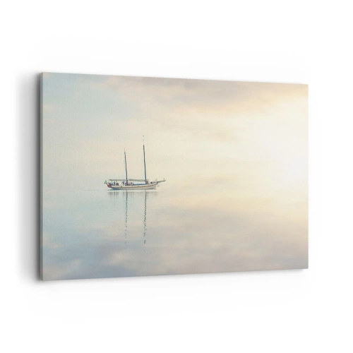 Bild auf Leinwand - Leinwandbild - Ein Boot auf ruhiger See in sanftem Licht - 100x70cm - Im Meer der Stille - Moderne Wanddekoration für Wohnzimmer und Schlafzimmer ARTTOR