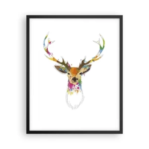Poster in einem schwarzem Rahmen - Ein mildes Reh in Farbe getaucht - 40x50 cm