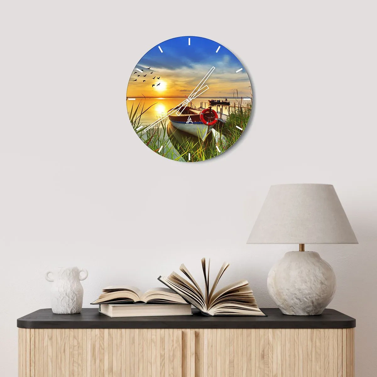 Wanduhr - Glasuhr - Die Kormorane fliegen schon weg - 30x30 cm