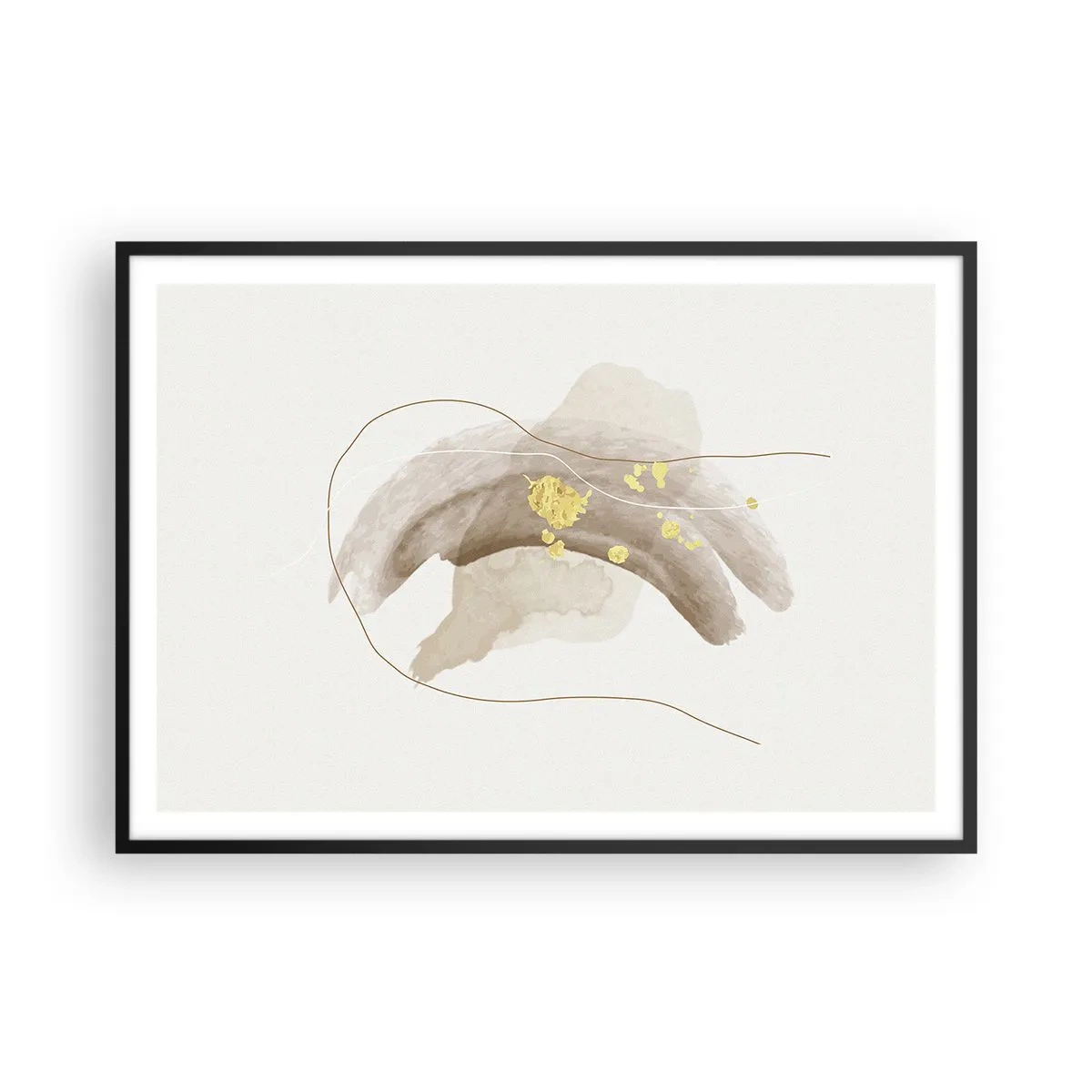 Poster in einem schwarzem Rahmen - Eine abstrakte Komposition in Beige- und Goldtönen. - 100x70cm - Im Weltraum begegnet - Moderne Wanddekoration für Wohnzimmer und Schlafzimmer ARTTOR