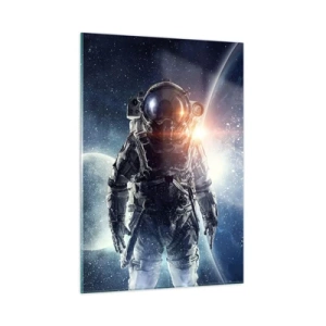 Glasbild - Bild auf glas - Astronaut vor dem Hintergrund von Planeten und Sternen - 50x70cm - Weltraumabenteuer - Moderne Wanddekoration für Wohnzimmer und Schlafzimmer ARTTOR