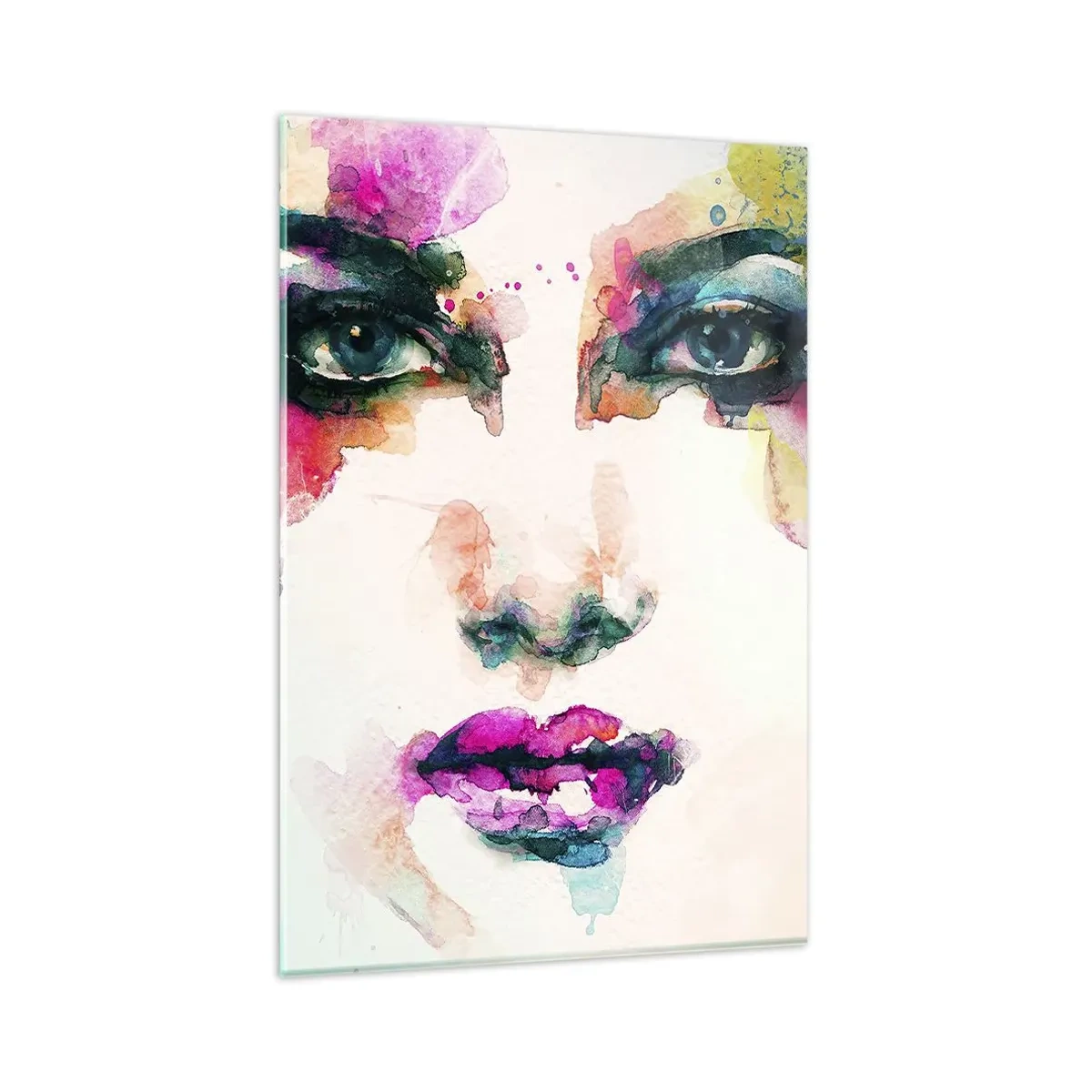 Glasbild - Bild auf glas - Abstraktes Frauenporträt in intensiven Farben - 80x120cm - Ein mit einem Regenbogen gemaltes Porträt - Moderne Wanddekoration für Wohnzimmer und Schlafzimmer ARTTOR